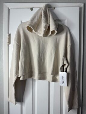 Athleta Ivory Waffle-Knit Cropped Hoodie